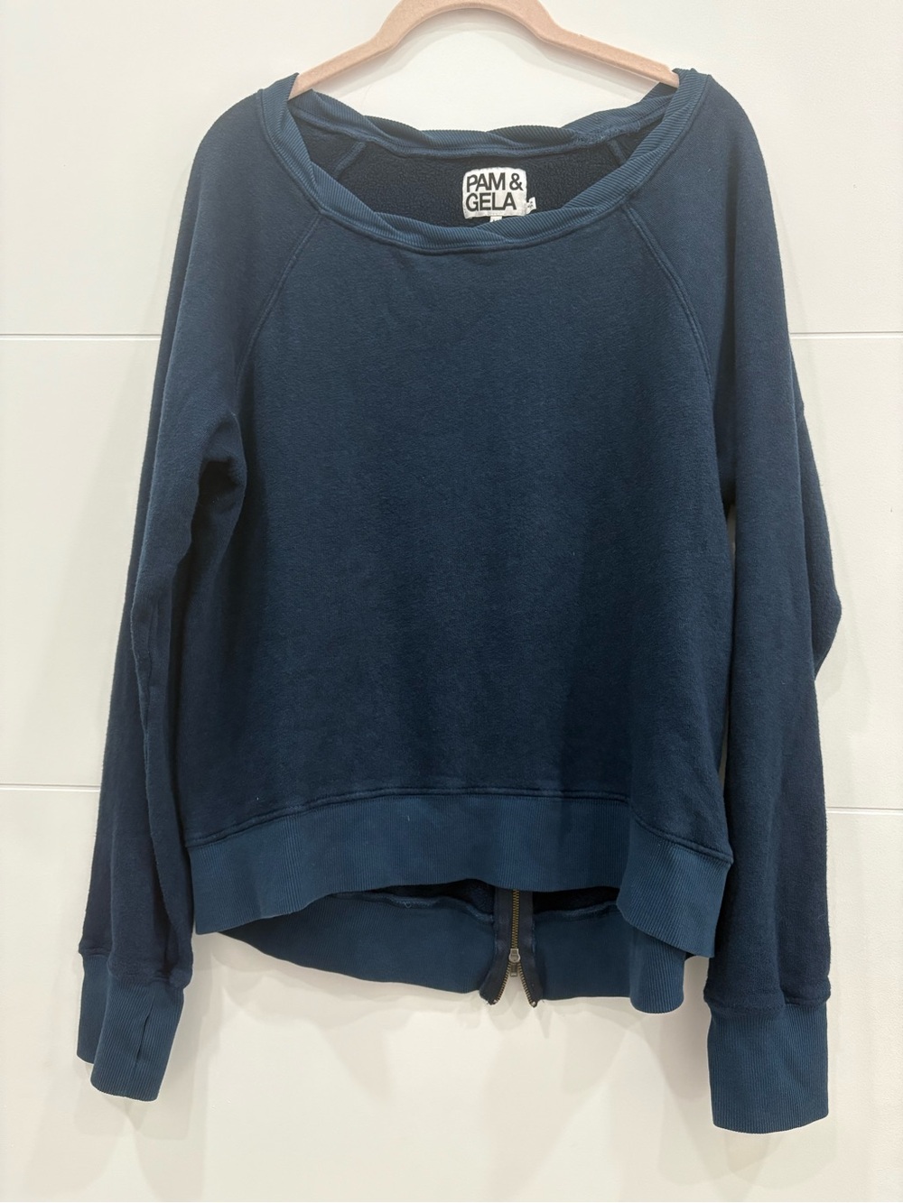 PAM & GELA Annie Zip Back Sweatshirt In Navy - Picture 2 of 7